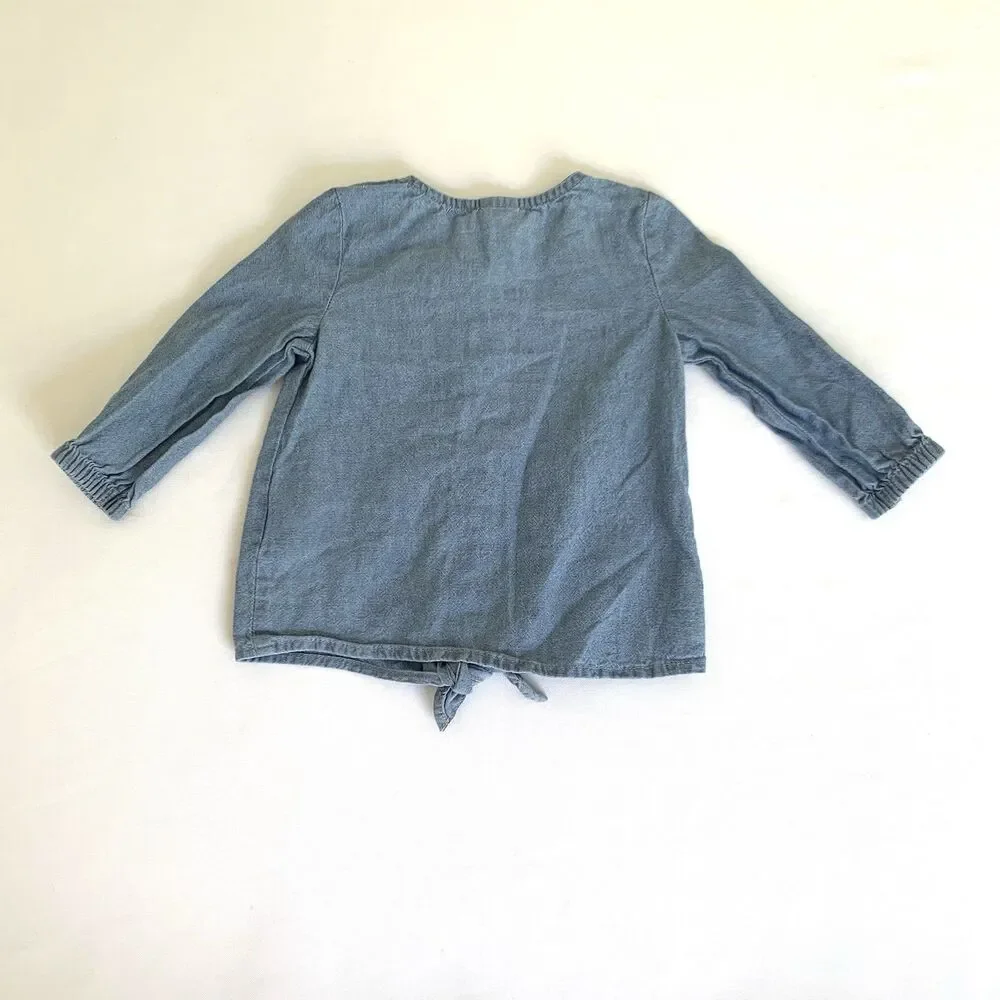 Carters Button Up Shirt Baby Girl‎ 6 Months Blue Chambray Denim Tie Front Boho